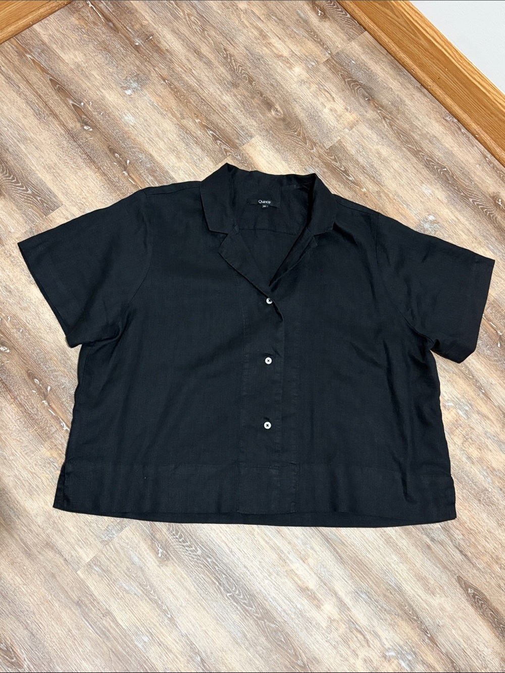 Quince European Black Linen Women's Top Size XL Black Boxy Fit Short Sleeve Flax - Picture 8 of 9